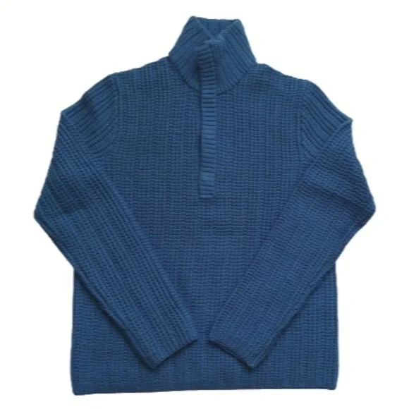 BANANA REPUBLIC Heritage Men's Quarter Button Pullover Mock Neck Sweater Blue